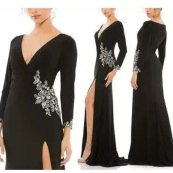 Mac Duggal Dresses & Skirts - Mac Duggal 41016 Embellished Faux Wrap Jersey Black Gown Formal Size 6 NEW